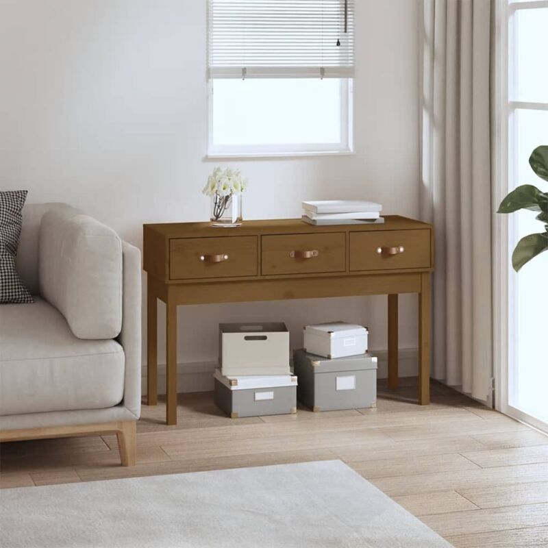 Table console Marron miel 114x40x75 cm Bois massif de pin - Vidaxl