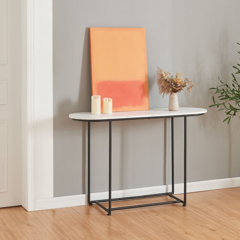 [en.casa] - Table console Nordfron 120 x 40 x 75 cm noir effet marbre blanc