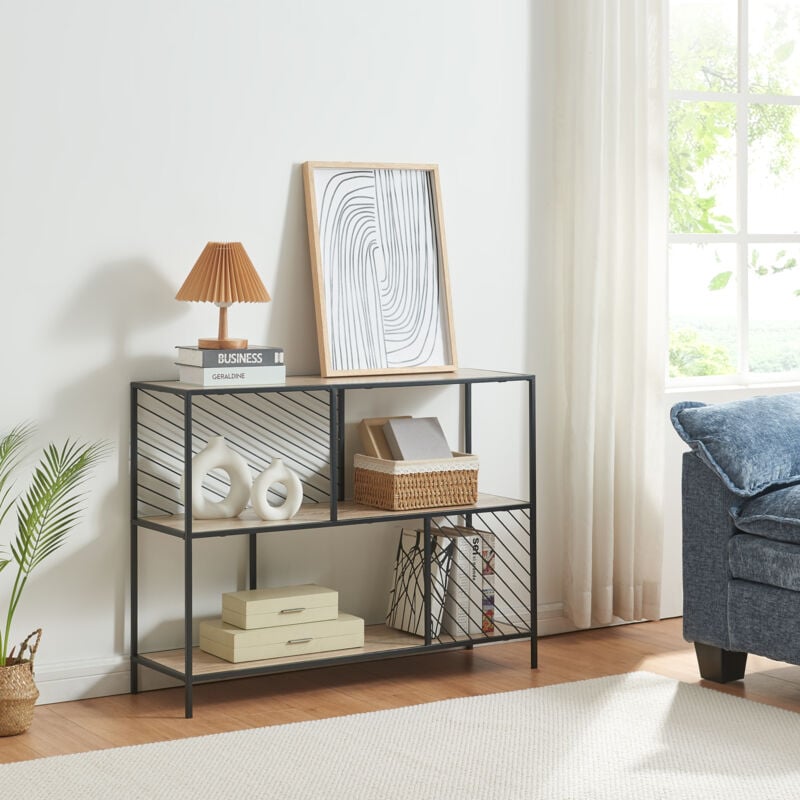 Table console Övertorneå 100 x 30 x 75 cm noir effet chêne [en.casa]