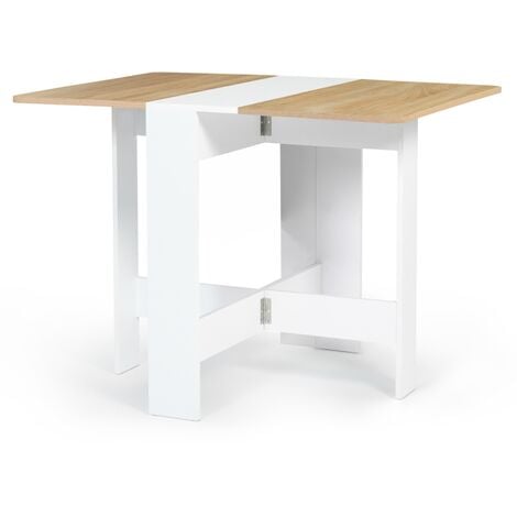 Table console pliable EDI 2-4 personnes bois blanc plateau façon hêtre - Blanc