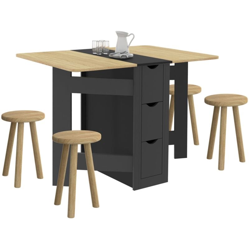 Idmarket - Table console pliable edi 2-4 personnes avec 3 tiroirs noirs plateau façon hêtre 103 x 76 cm
