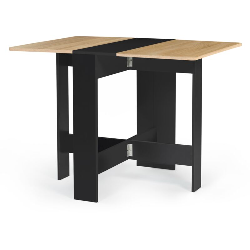 Table console pliable edi 2-4 personnes bois noir plateau façon hêtre 103 x 76 cm