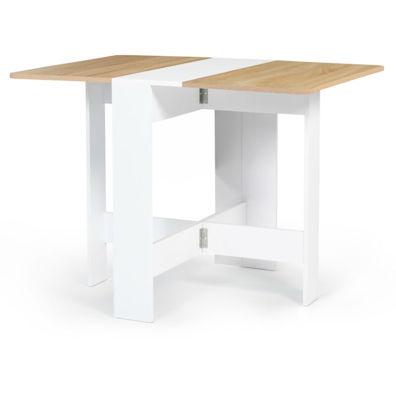 Table console pliable edi 2-4 personnes bois blanc plateau façon hêtre 103 x 76 cm