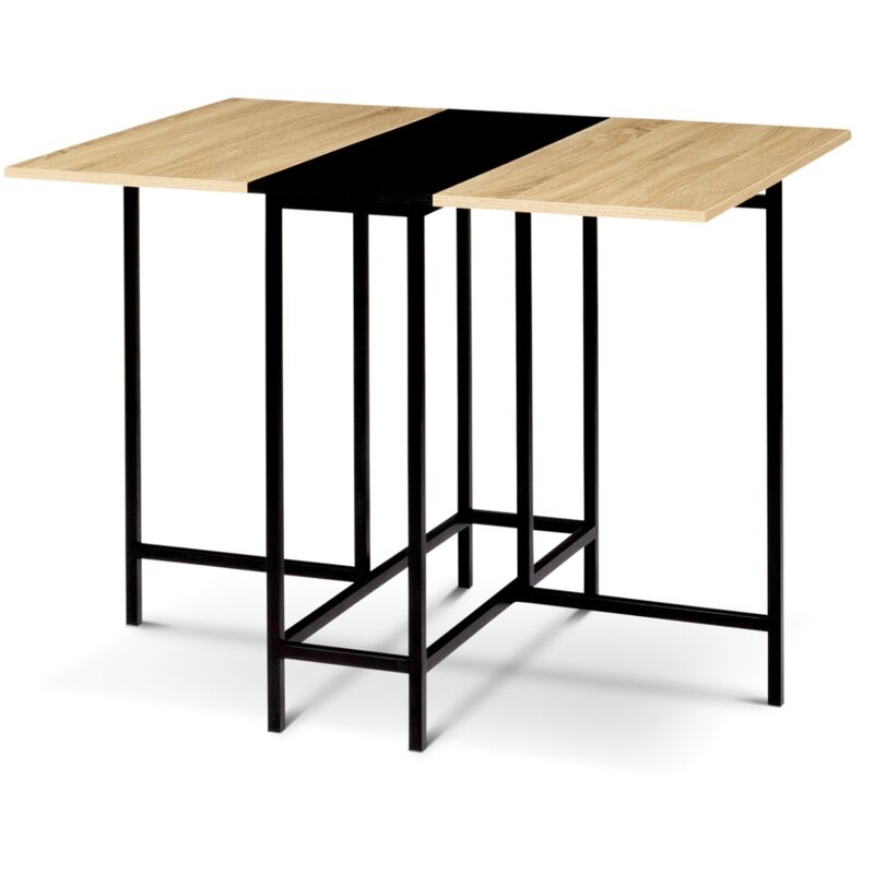 Table console pliable edi 2-4 personnes façon hêtre et noir design industriel 103 x 76 cm
