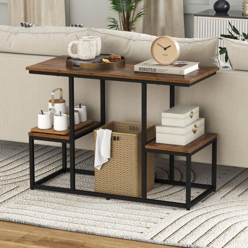 Design In - Table Console pour Tv de 50 Pouces avec Étagères de Rangement Ouvertes Présentoir à 2 Niveaux Centre de Divertissement Marron Rustique