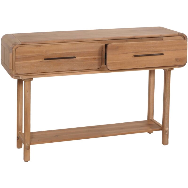 Table console table d'appoint avec deux étagères et deux tiroirs en bois d'acacia 80x120x35 cm 040008493