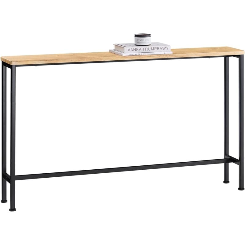 Sobuy - FSB19-L-E Table Console Table d'appoint Bout de canapé Table d'entrée Cadre et 4 Pieds en Fer - L120cm x P20cm x H81cm, Nature et Noir