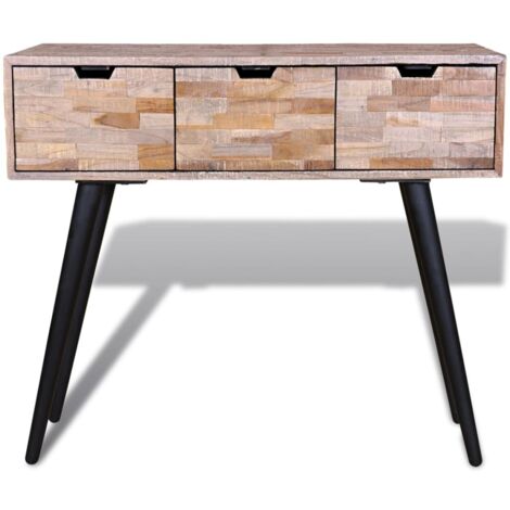 Table console  Table d'appoint  design industriel avec 3 tiroirs Bois de teck recyclé  BV86623