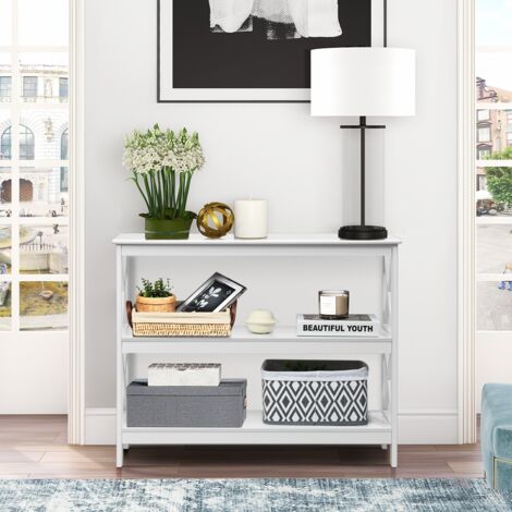 Table Console Table de Canapé Style Industriel 100 x 33 x 80 CM avec 2 Étagère de Rangement Blanc DESIGN IN
