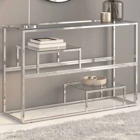 Table console-Table d'entrée argenté acier inoxydable et verre trempé 324325