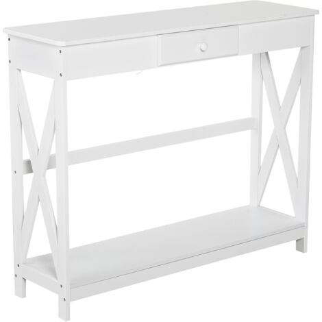 Table Console Table d'entrée avec 1 tiroir + 1 étagère dim. 100L x 30l x 81H cm en bois Blanc