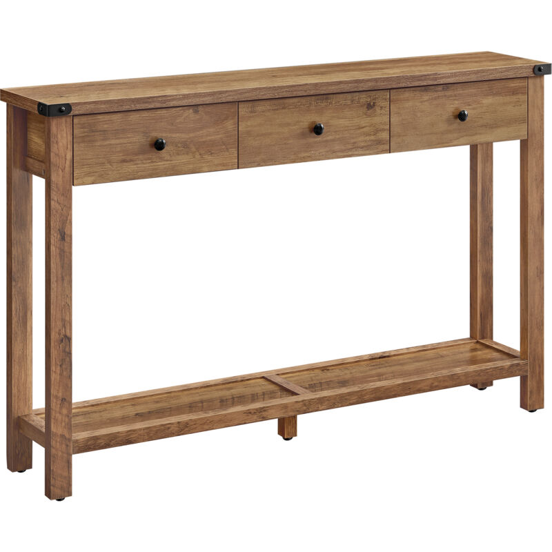 Vasagle - Table Console, Table d'Entrée avec 3 Tiroirs et Étagère de Rangement, pour Entrée, Salon, Style Campagnard, Marron Miel