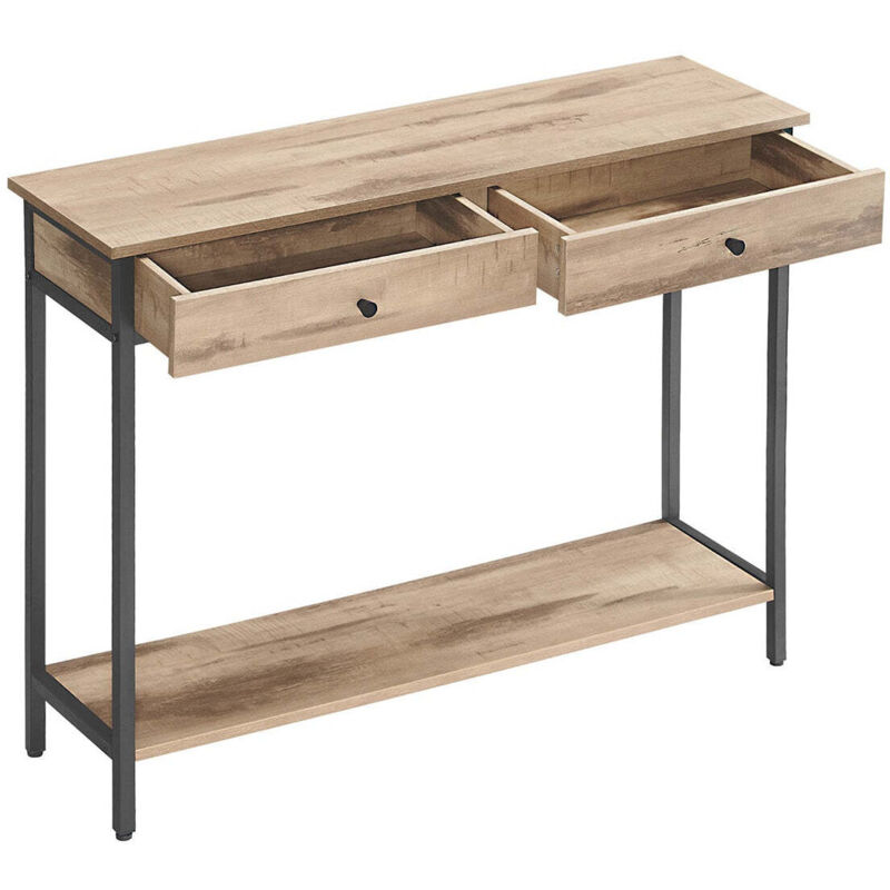 Table console table d'entrée bout de canapé avec 2 tiroirs cadre en acier pour entrée chambre salon style industriel marron rustique et noir Table console table d'entrée bout de canapé avec 2 tiroirs cadre en acier pour entrée chambre salon style industriel marron rustique et noir