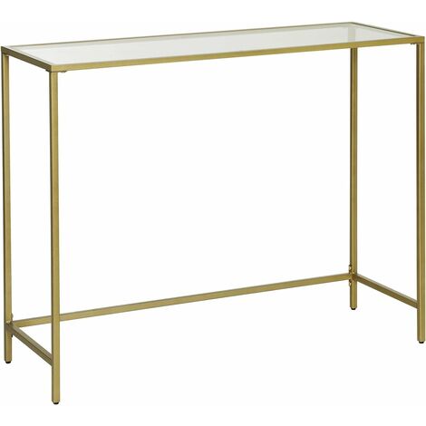 Table Console, Table d’Entrée, Bout de Canapé, Dessus de Table en Verre Trempé, Montage Facile, Pieds Réglables, pour Salon, Entrée, Couloir, Doré Clair, Transparente