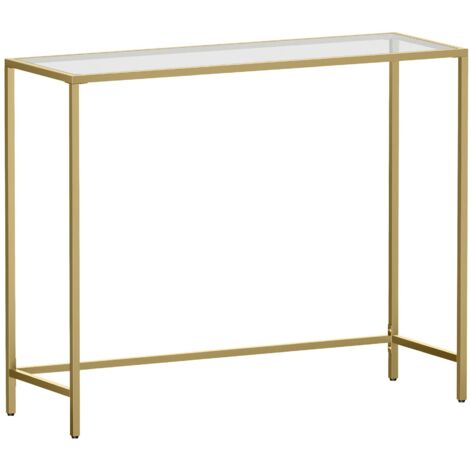 Table Console, Table D’entrée, Bout De Canapé, Dessus De Table En Verre Trempé, Montage Facile, Pieds Réglables, Pour Salon, Entrée, Couloir, Doré Clair, Transparente