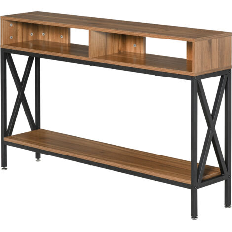 Table Console Table d'Entrée Industriel Multi-rangements 120 x 23,5 x 75 cm Bois Noyer
