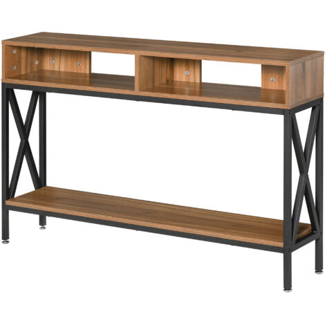 Table Console Table d'Entrée Industriel Multi-rangements 120 x 23,5 x 75 cm Noyer
