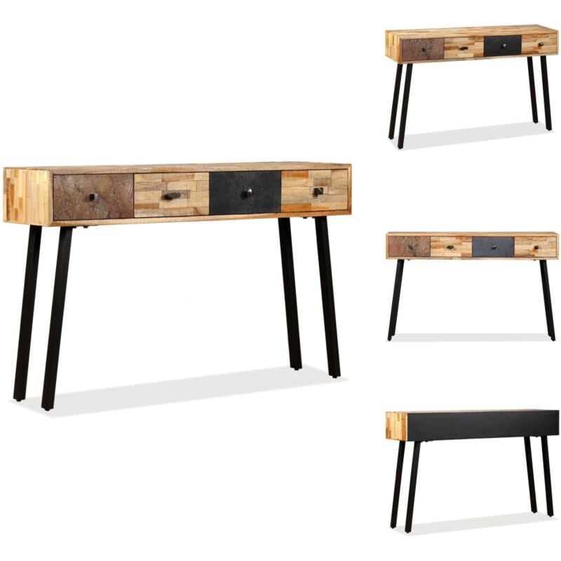 Table console Teck massif de récupération 120 x 30 x 76 cm - Table Basse Vintage - Meuble Rangement - Table Console Design - Table D'appoint Teck