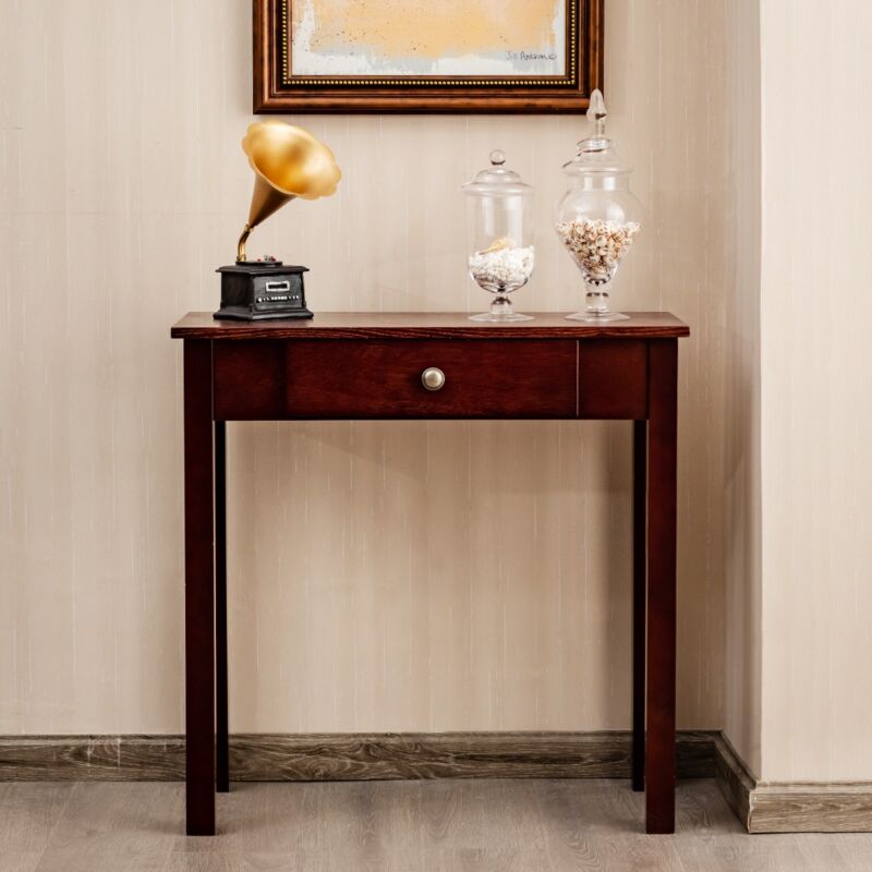 Design In - Table Console Tiroir Chevet Pieds Bois Massif Table d'Appoint Salon Salle de Bain Marron