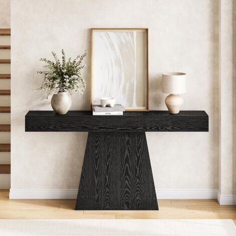 Table console Tribesigns 160 cm, table moderne noire en bois avec pied trapézoïdal pour salon, entrée, couloir ou derrière canapé