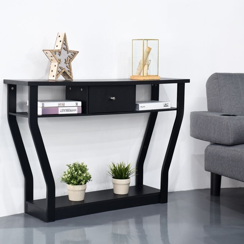 Table Console Vintage avec 1 Tiroir 3 Compartiments pour L'entrée Salon Couloir en mdf 120x30x81cm Noir CW46142