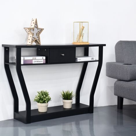 Table Console Vintage avec 1 Tiroir 3 Compartiments pour L'entrée Salon Couloir en MDF 120x30x81cm Noir CW46142