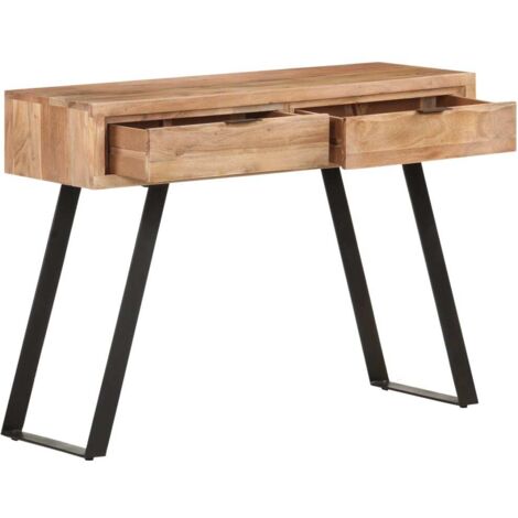 Table console，Table d'appoint，Bout de canapé 100x35x76 cm Bois d'acacia avec bord naturel CFW29762