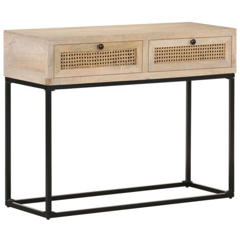Table console,Table d'appoint,Bout de canapé 100x35x76 cm Bois de manguier et canne naturelle -82440