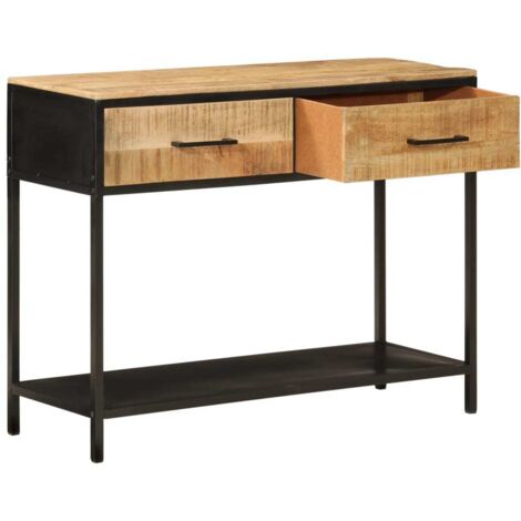 Table console，Table d'appoint，Bout de canapé 100x35x76 cm bois massif de manguier et fer CFW93912