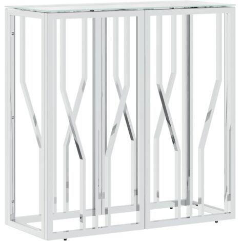 Table console，Table d'appoint，Bout de canapé 70x30x70 cm acier inoxydable et verre CFW54577