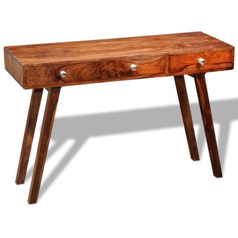 Table console，Table d'appoint，Bout de canapé avec 3 tiroirs 76 cm Bois massif CFW933156