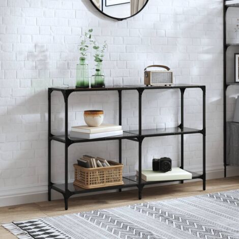 Table console，Table d'appoint，Bout de canapé avec dessus en verre noir 118,5x30x81 cm acier CFW32118