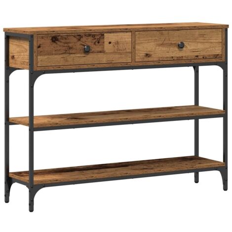 Table console，Table d'appoint，Bout de canapé avec tiroir Bois ancien 100 x 25 x 75 cm CFW87667