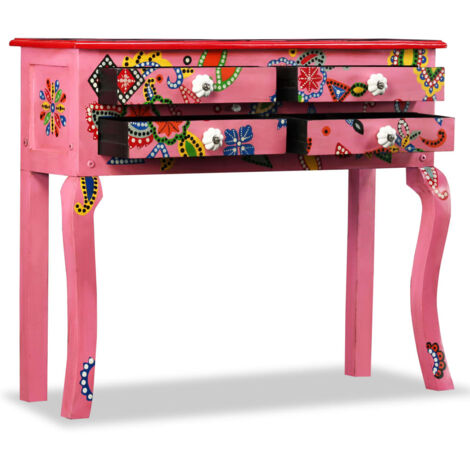 Table console，Table d'appoint，Bout de canapé Bois de manguier massif Rose Peint à la main CFW96823