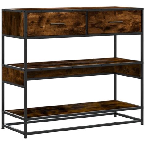 Table console，Table d'appoint，Bout de canapé chêne fumé 90x35x80 cm bois d'ingénierie CFW22528