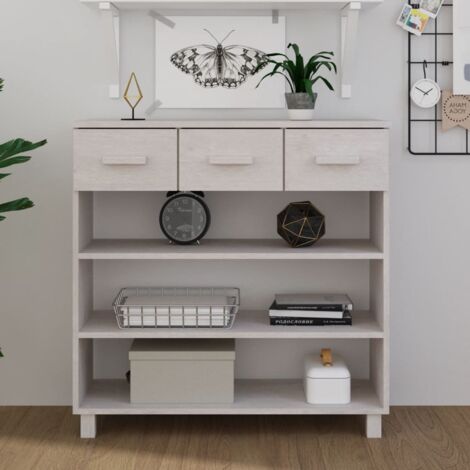 Table console，Table d'appoint，Bout de canapé HAMAR Blanc 90x35x90 cm Bois massif de pin CFW783213