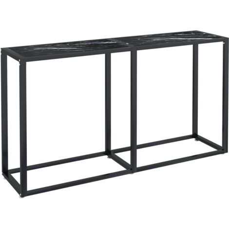 Table console，Table d'appoint，Bout de canapé Marbre noir 140x35x75,5 cm Verre trempé CFW23663