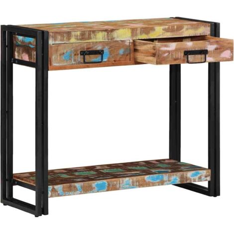 Table console，Table d'appoint，Bout de canapé Multicolore bois de récupération massif CFW78536