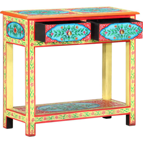 Table console，Table d'appoint，Bout de canapé peinte à la main 80x35x75 cm Bois de manguier CFW81660