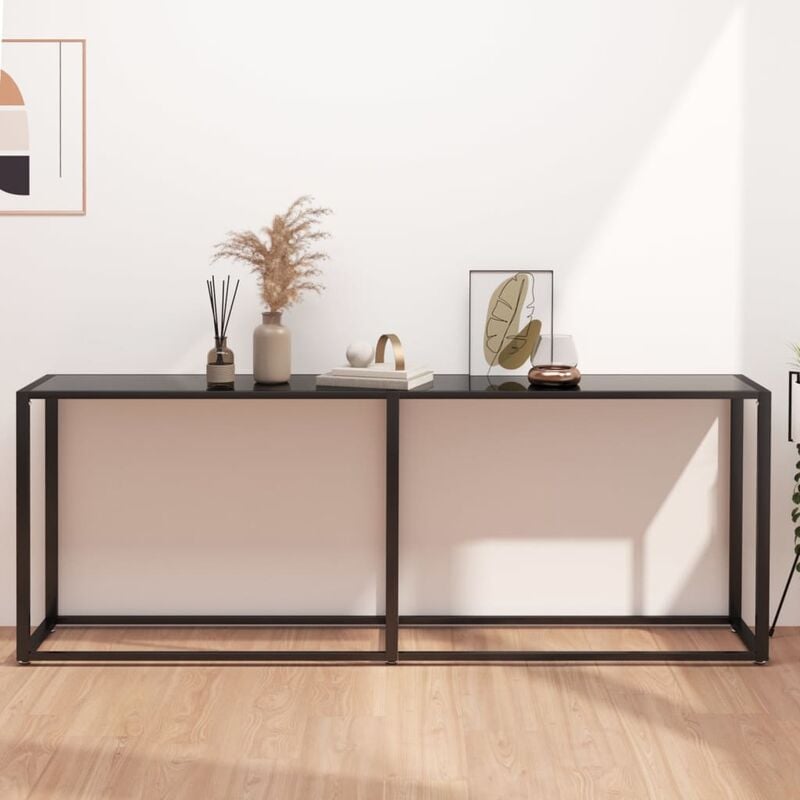 Bonnevie - The Living Store Table console Noir 200x35x75,5 cm Verre trempé - Table Basse - Meuble Design - Table D'appoint - Table En Verre Trempé