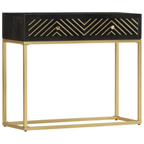 Table console,Table d'entrée Noir et doré 90x30x75 cm Bois de manguier massif ASD14919