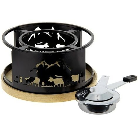 AUTRES TABLE & COOK - Réchaud à fondue vache inox plateau bois d.21cm