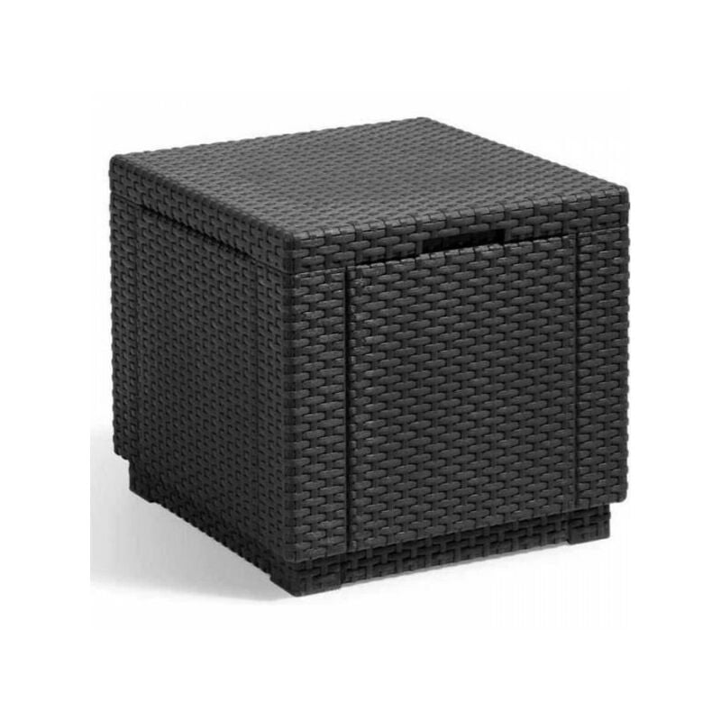 Table cube Graphite - imitation rotin tressé avec rangement - ALLIBERT BY KETER- CUBECUSHIONGRAPH