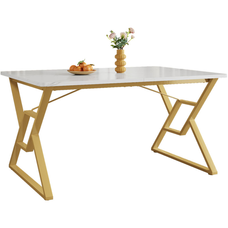 Hauss Spole - Table Cuisine-Salon 119×70×75cm, Pieds Métal , Imitation Marbre, pour 4-6 Pers,MDF, doré