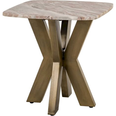 Table d appoint blanche en marbre et laiton style contemporain - blanc marbre et laiton doré