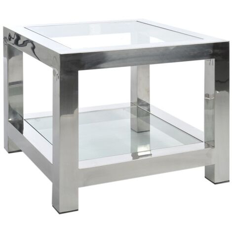 Table d' appoint carrée verre et métal argenté Licia