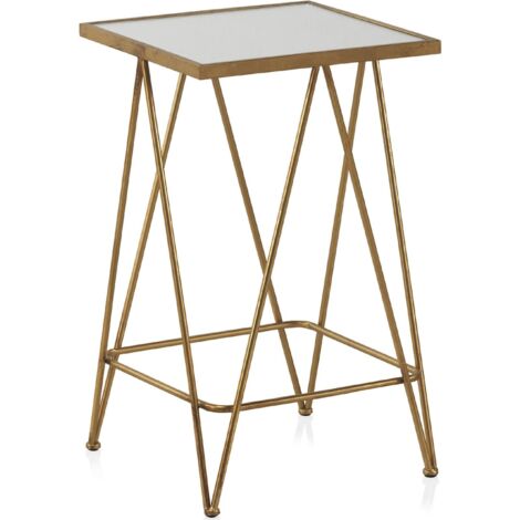 Table d appoint dorée en métal avec plateau miroir vintage - doré finition vieillie miroir argenté