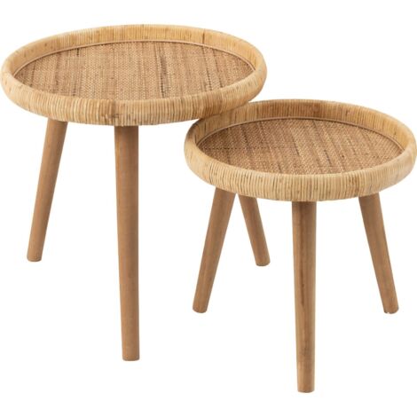 Table d appoint en rotin et sapin naturel ambiance chaleureuse - Naturel rotin et bois clair