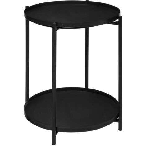 Atmosphera – Table à café ronde en métal noir – Dimensions D45 x H52 cm – 2 niveaux de rangement avec plateaux amovibles – Design moderne