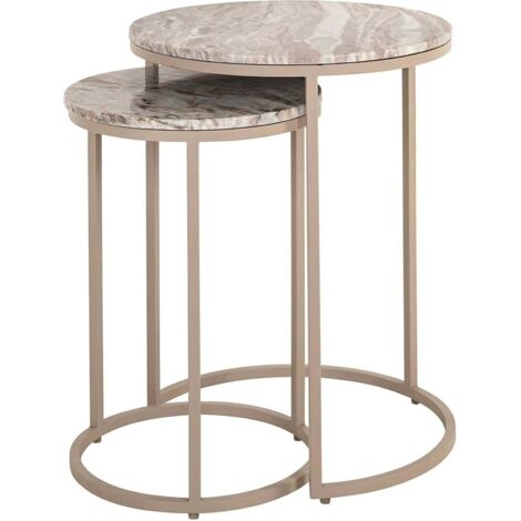 Table d appoint ronde pierre naturelle et métal design raffiné - Pierre naturelle veinée beige et gris